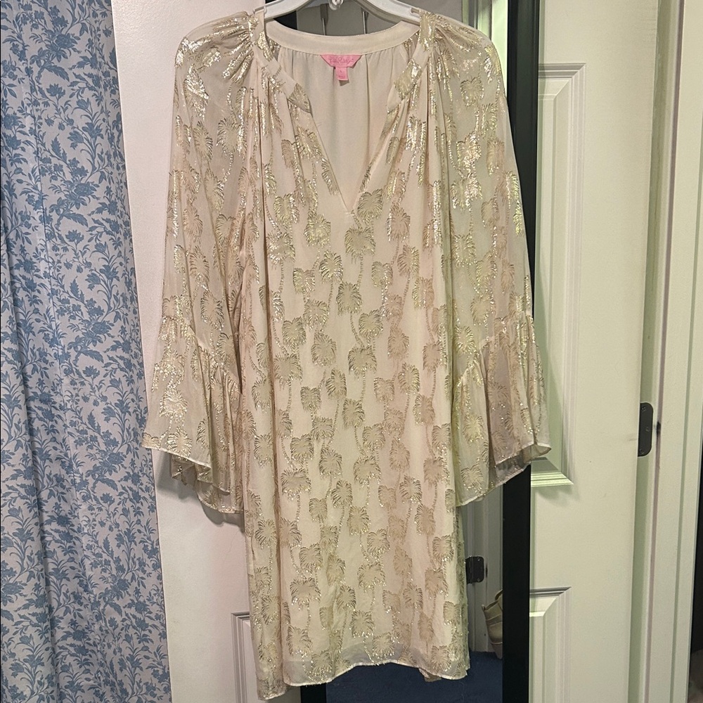 Elegant Gold Palm Tree silk dress